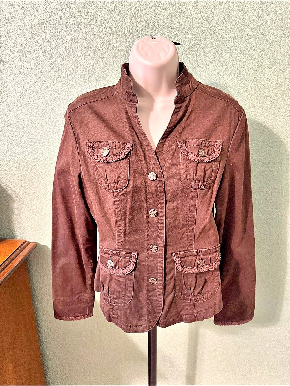 J.Crew Factory Ruffle-Collar Field Jacket Brown Utility Jacket Like New